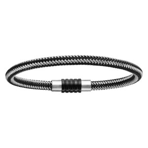 Bracelet homme acier tressé gris et noir 21 cm