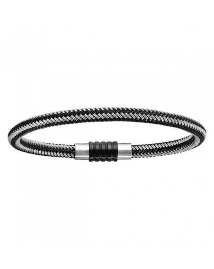 Bracelet homme acier tressé gris et noir 21 cm