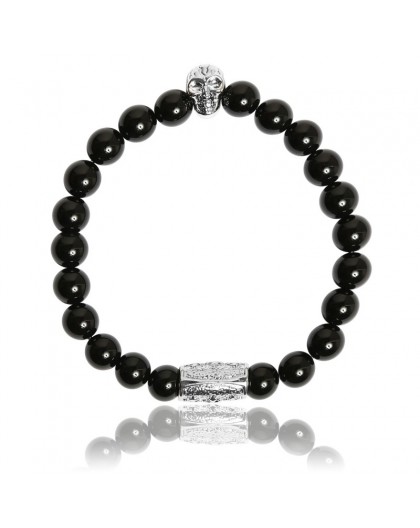 Bracelet Pierres naturelles Agate noire Skull