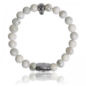 Bracelet Pierres naturelles howlite blanche Skull