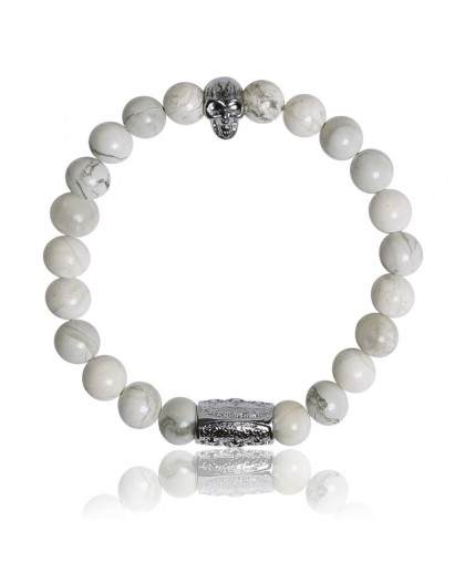 Bracelet Pierres naturelles howlite blanche Skull