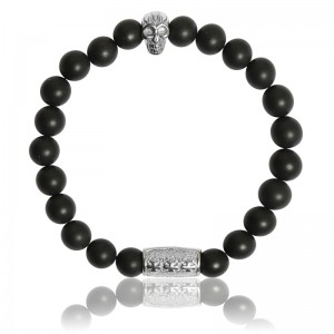 Bracelet Pierres naturelles onyx noir Skull