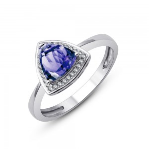 Bague Or gris Tanzanite entourage Diamants