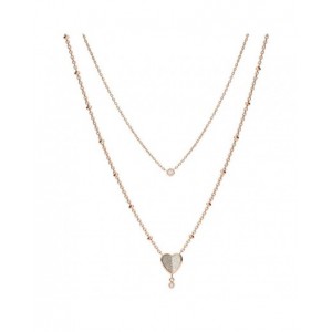 Collier Fossil JF03648791 double chaine coeur rosé
