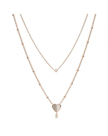 Collier Fossil JF03648791 double chaine coeur rosé