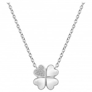 Collier argent motif trèfle 4 feuilles et oxydes