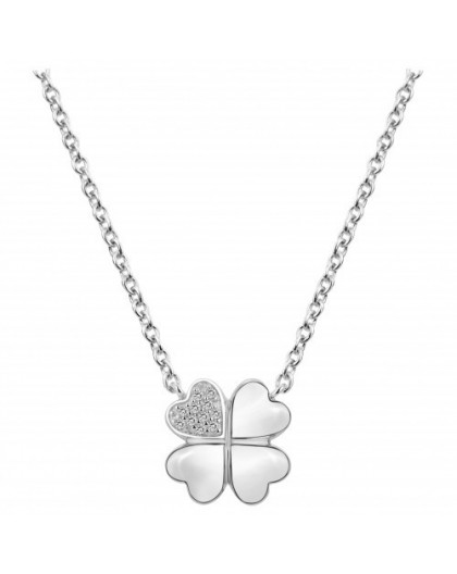 Collier argent motif trèfle 4 feuilles et oxydes