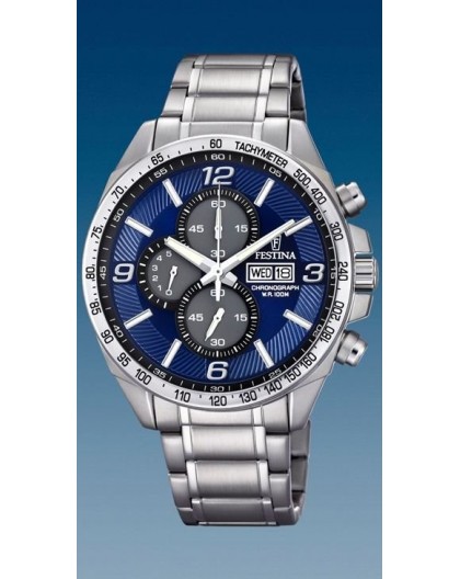 Montre Festina homme F6861-3 acier fond bleu