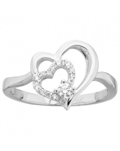 Bague Argent double coeur oxydes