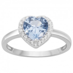 Bague Argent Coeur bleu enrtourage oxyde