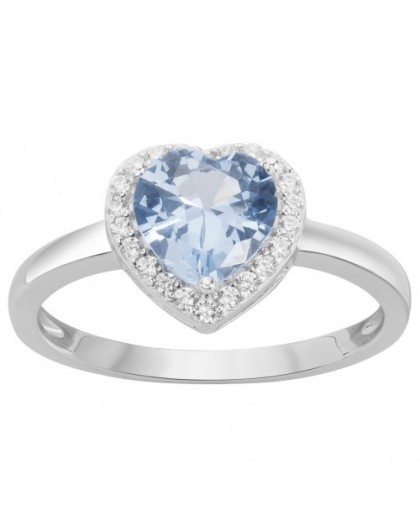 Bague Argent Coeur bleu enrtourage oxyde