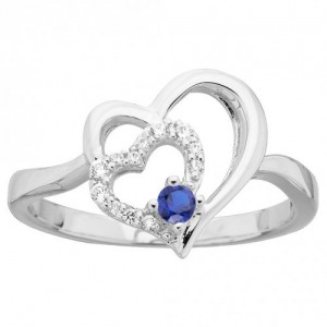 Bague Argent coeur oxyde bleu et blancs