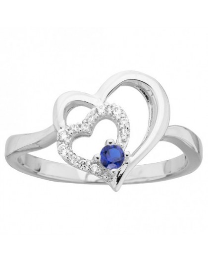 Bague Argent coeur oxyde bleu et blancs