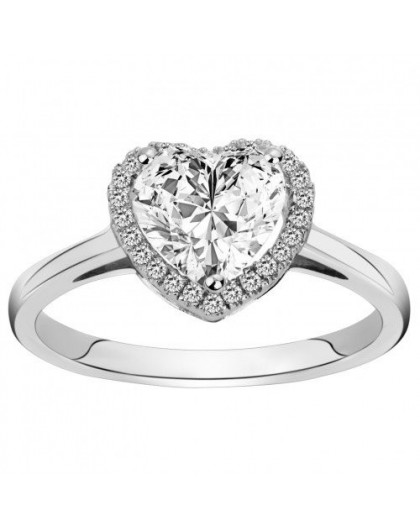 Bague Argent coeur entourage oxydes zirconium