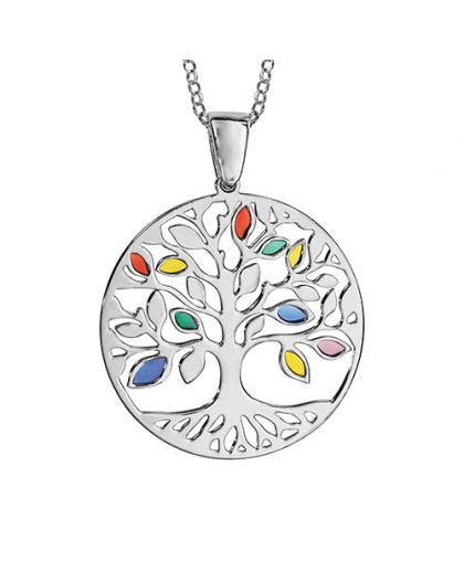 Collier Argent Arbre de vie émail coloré