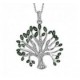 Collier Argent Arbre de vie Oxydes verts et Blancs