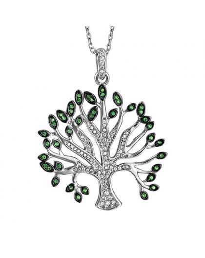 Collier Argent Arbre de vie Oxydes verts et Blancs