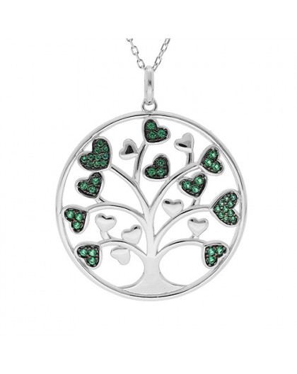 Collier Argent Arbre de vie feuilles coeurs oxydes