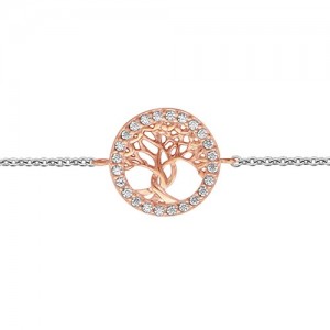 Bracelet argent motif arbre de vie rosé oxydes