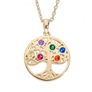 Collier plaqué Or motif arbre de vie strass coloré