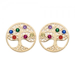 Boucles oreilles plaqué Or arbre de vie strass