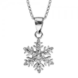 Collier argent motif flocon de neige oxydes