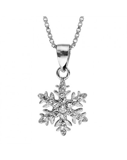 Collier argent motif flocon de neige oxydes