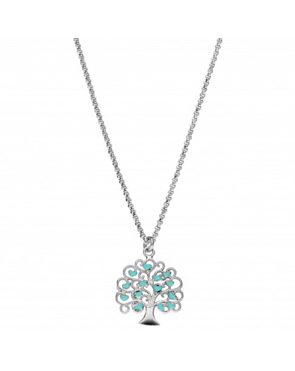 Collier argent Arbre de vie coeurs émail bleu