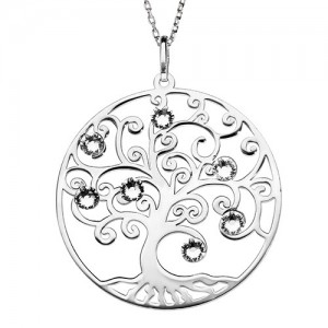 Collier argent Arbre de vie strass blancs