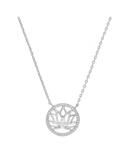 Collier argent Fleur de lotus oxydes