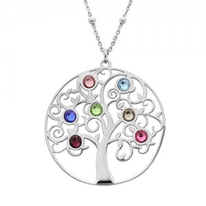 Collier argent Arbre de vie strass couleurs