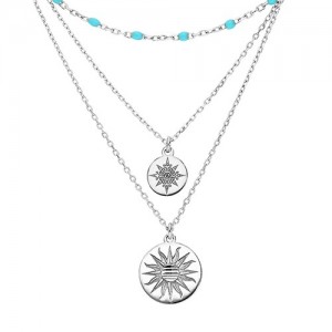 Collier argent 3 rangs médailles soleil