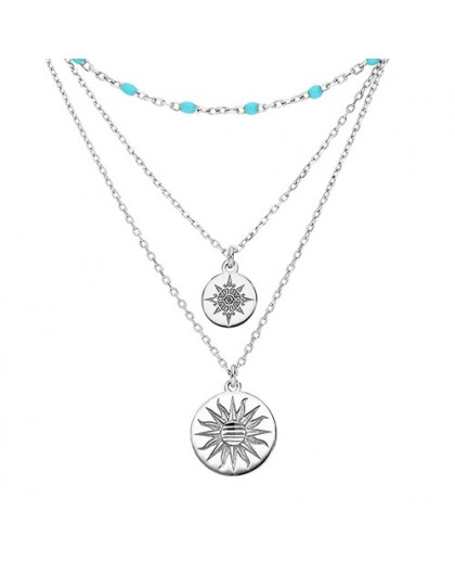 Collier argent 3 rangs médailles soleil