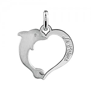 Pendentif argent coeur et Dauphin Je t'aime