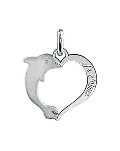 Pendentif argent coeur et Dauphin Je t'aime