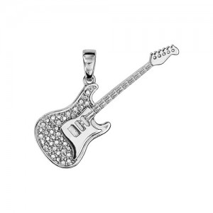 Pendentif argent Guitare électrique sertis oxydes