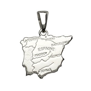 Pendentif argent carte Espagne et villes