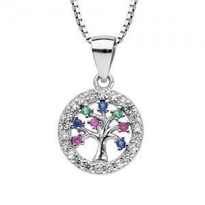 Collier argent arbre de vie et pierres multicolore