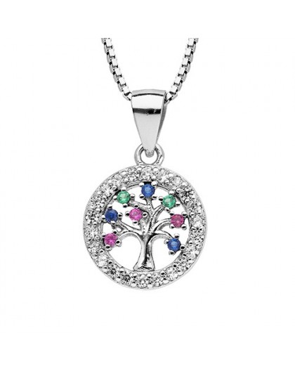 Collier argent arbre de vie et pierres multicolore