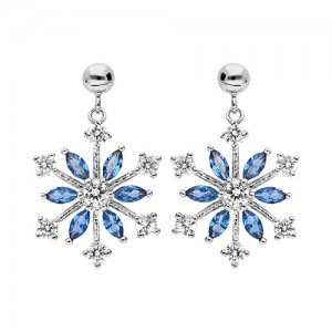 Boucles oreilles argent flocon neige oxydes bleus