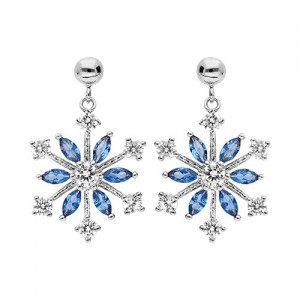 Boucles oreilles argent flocon neige oxydes bleus