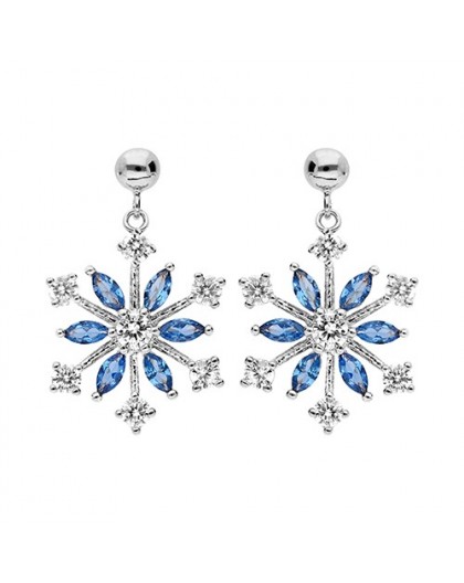 Boucles oreilles argent flocon neige oxydes bleus