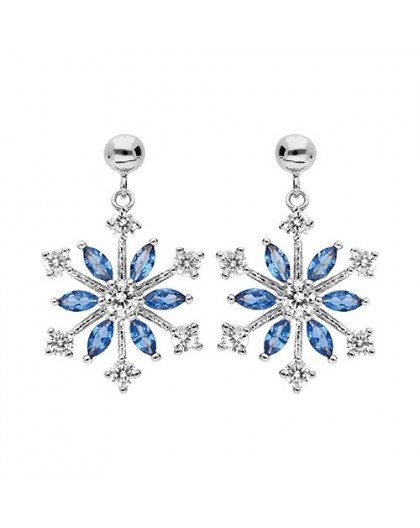 Boucles oreilles argent flocon neige oxydes bleus