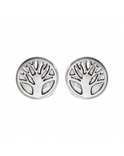 Boucles oreilles argent puces arbre de vie nacre