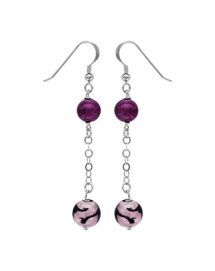 Boucles oreilles argent pendantes verre de murano