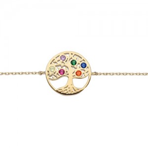 Bracelet plaqué or arbre de vie strass couleurs