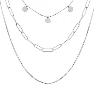 Collier acier 3 rangs mailles différentes