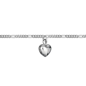 Chaine de cheville argent maille alternée motif coeur