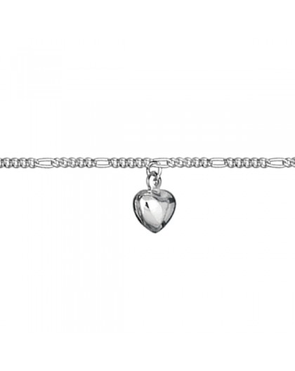 Chaine de cheville argent maille alternée motif coeur