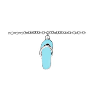 Chaine de cheville argent maille forçat motif tongue bleue